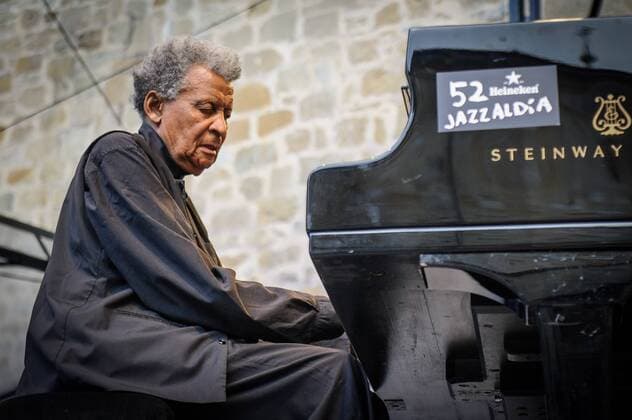 July 25, 2017 - San Sebastian, Gipuzkoa - Basque Country, Spain - Performance of the South African pianist Abdullah Ibrahim together with Terence Blanchard (trumpet), Noah Jackson (bass, cello), Will Terrill (drums), Cleave Guyton Jr. (alto sax, flute, clarinet, piccolo), Lance Bryant (tenor sax), Andrae Murchison (Trombone, Trumpet), Marshall McDonald (baritone sax) on the stage of the Trinidad Square during 52nd edition of Heineken Jazzaldia on July 25, 2017 in San Sebastian, Spain San Sebastian Spain  - ZUMAn230 20170725_zaa_n230_210 Copyright: xJosexIgnacioxUnanuex