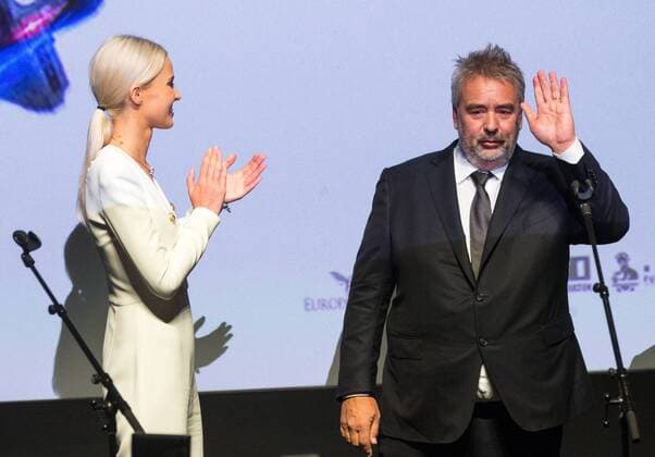 MOSCOW REGION, RUSSIA - JULY 27, 2017: Russian model and actress Sasha Luss (L) and French film director Luc Besson at the Moscow premiere of Besson s film Valerian and the City of a Thousand Planets at the Barvikha Luxury Village concert hall. Sergei Bobylev TASS  TS059350