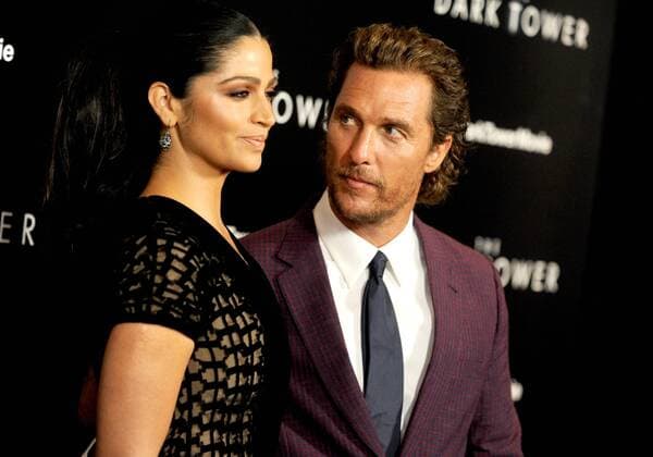 Camila Alves and Matthew McConaughey arrive on the red carpet at The Dark Tower New York Premiere on July 31, 2017 in New York City.  NYP20170731182 DENNISxVANxTINE
