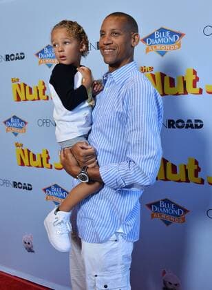 Former NBA player Reggie Miller and his son Ryker attend the premiere of the animated motion picture comedy The Nut Job 2: Nutty by Nature at Regal Cinemas LA Live in Los Angeles on August 5, 2017. Storyline: Following the events of the first film, Surly and his friends must stop Oakton City s mayor from destroying their home to make way for a dysfunctional amusement park.  LAP2017080514 JIMxRUYMEN