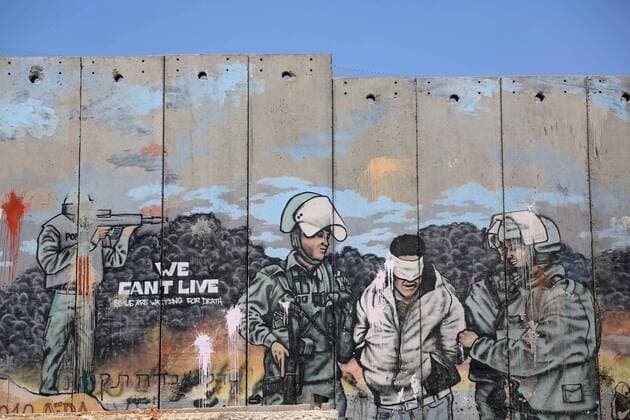August 6, 2017 - Bethlehem, West Bank, Palestinian Territory - A picture taken on August 8, 2017 shows a graffiti on the controversial Israeli separation barrier in the West Bank town of Bethlehem on August 8, 2017 Bethlehem Palestinian Territory - ZUMAap3_ 20170806_zaf_ap3_037 Copyright: xShadixHatemx
