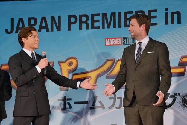 Actor Tom Holland(L) and director Jon Watts attend the Japan premiere for the film Spider-Man: Homecoming in Tokyo, Japan on August 7, 2017.  TKP2017080723 KEIZOxMORI