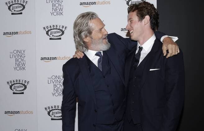 Jeff Bridges and Callum Turner arrive on the red carpet at The Only Living Boy In New York New York Premiere at The Museum of Modern Art on August 7, 2017 in New York City.  NYP20170807140 JOHNxANGELILLO