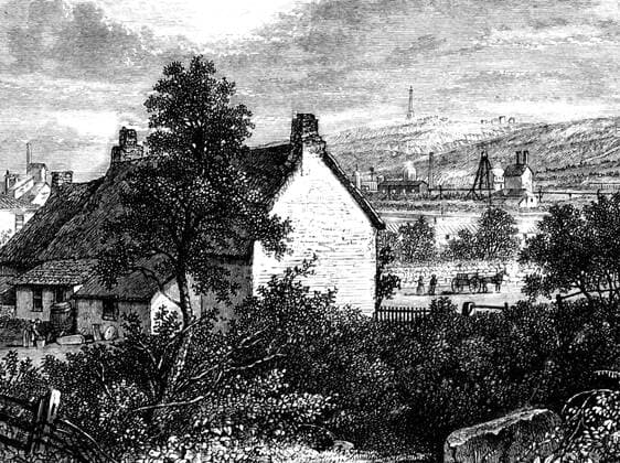 IMAGO History, Die Geburt des Eisenbahnverkehrs: 1802-1830 Engraving depicting the childhood home of Richard Trevithick (1771-1833) a British inventor and mining engineer. Dated 19th Century WorldxHistoryxArchive 917_05_WHA_095_0546