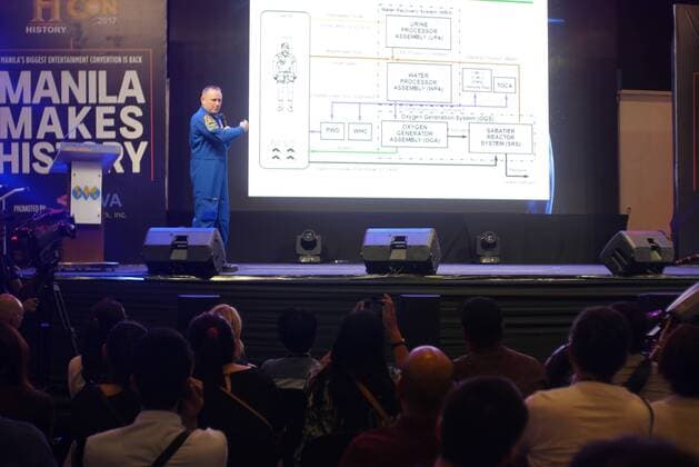 Philippines: HistoryCon 2017 Capt. Barry E. Wilmore sharing his experience as an Astronaut and the coffee today is tomorrows coffee using the recycle process chart behind him.  GeorgexBuid