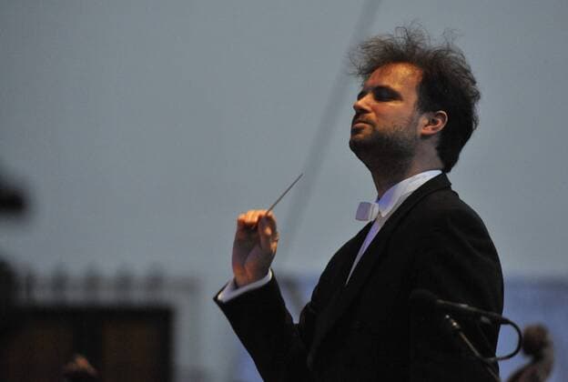 Polish conductor Lukasz Borowicz performs with the Brno Philharmonic Orchestra during the Spilberk International Music Festival in Brno, Czech Republic, on August 13, 2017. (CTKxPhoto IgorxZehl) CTKPhotoP201708130523301  zeh