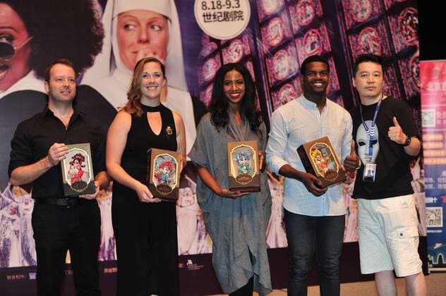 American actors and actresses attend a premiere event for American musical Sister Act in Beijing, China, 18 August 2017. American actors and actresses highlight premiere event for musical Sister Act in Beijing  pbu668843_02