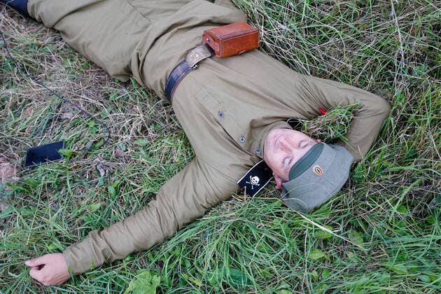KALININGRAD REGION, RUSSIA - AUGUST 19, 2017: A participant in a historical reenactment of the 1914 Battle of Gumbinnen between the Russian and the German Armies on the Eastern Front of World War I. The battle reenactment is performed as part of the Battle of Gumbinnen military and historical festival near the village of Lermontovo. Vitaly Nevar TASS  TS05BFE6