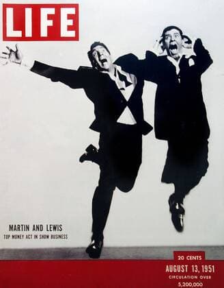 JERRY LEWIS (born Joseph Levitch; March 16, 1926 - August 20, 2017) was an American actor, comedian, singer, film producer, film director, screenwriter and humanitarian. He is known for his slapstick humor in film, television, stage and radio. He and Dean Martin were partners as the popular comedy duo of Martin and Lewis. Following that success, he was a solo star in motion pictures, nightclubs, television shows, concerts, album recordings and musicals. Lewis also served as national chairman of the Muscular Dystrophy Association and hosted the live Labor Day broadcast of the Jerry Lewis MDA Telethon for 44 years. PICTURED: DEAN MARTIN and JERRY LEWIS on the cover of Life Magazine in 1951. U.S.  - ZUMA 19510813_mda_z03_080 Copyright: xx