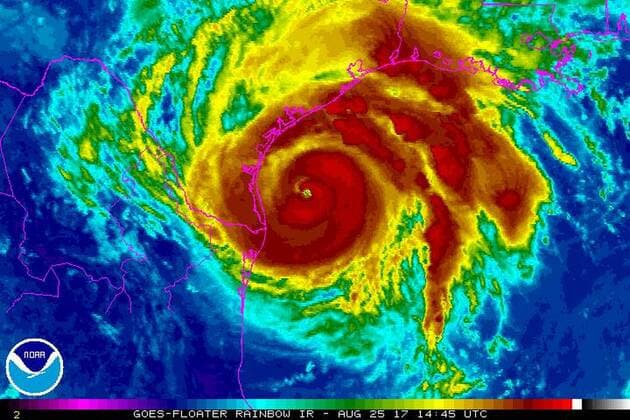 August 25, 2017 - Texas, U.S. - Satellite and Radar above storm formation. Tropical Storm Harvey is expected to strengthen into aÊhurricaneÊbefore bringing a extremely dangerous combination of rainfall and storm-surge flooding to areas near the Texas and LouisianaÊcoasts. The storm became a Category 2 hurricane early Friday, with winds of 110 mph. It is forecast to strengthen to a Category 3 storm before landfall overnight. U.S. - ZUMAz03_ 20170825_shw_z03_519 Copyright: xNOAAx