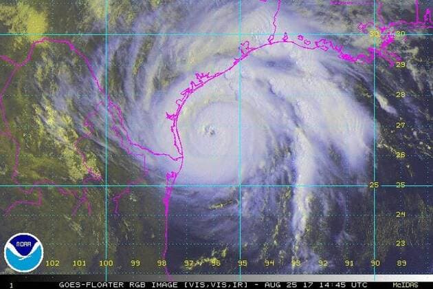 August 25, 2017 - Texas, U.S. - Satellite and Radar above storm formation. Tropical Storm Harvey is expected to strengthen into aÊhurricaneÊbefore bringing a extremely dangerous combination of rainfall and storm-surge flooding to areas near the Texas and LouisianaÊcoasts. The storm became a Category 2 hurricane early Friday, with winds of 110 mph. It is forecast to strengthen to a Category 3 storm before landfall overnight. U.S. - ZUMAz03_ 20170825_shw_z03_520 Copyright: xNOAAx