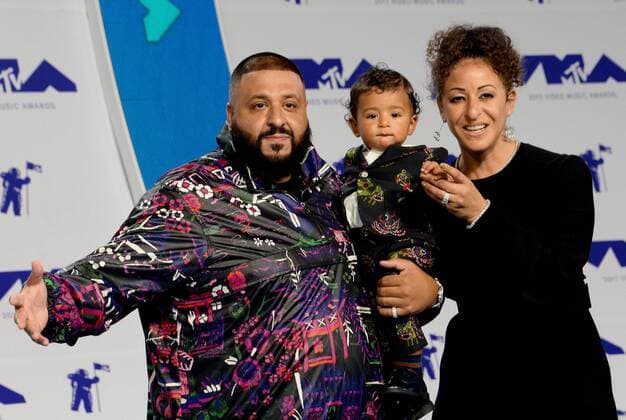 (L-R) DJ Khaled, Asahd Tuck Khaled and Nicole Tuck arrive for the 34th annual MTV Video Music Awards at The Forum in Inglewood, California on August 27, 2017.  LAP201708270227 JIMxRUYMEN
