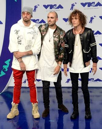(L-R) KEVI, Matthew Russell, and Trevor Dahl of Cheat Codes arrives for the 34th annual MTV Video Music Awards at The Forum in Inglewood, California on August 27, 2017.  LAP201708270692 JIMxRUYMEN
