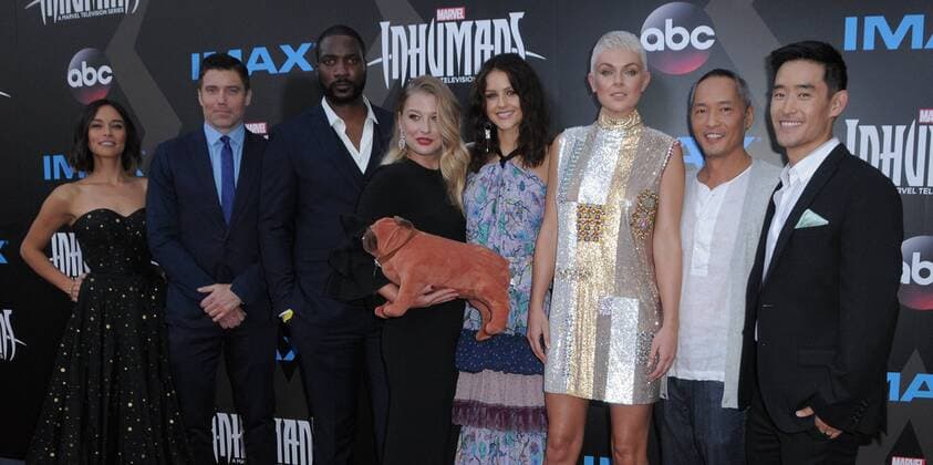 August 28, 2017 - Universal City, CA, U.S. - 28 August 2017 - Universal City, California - Sonya Balmores, Anson Mount, Eme Ilkwuakor, Ellen Woglom, Isabelle Cornish, Serinda Swan, Ken Leung, Mike Moh. IMAX Marvel s Inhumans World Premiere held at Universal Citywalk in Universal City. Photo Credit: AdMedia Universal City U.S. - ZUMAa123 20170828_zaa_a123_047 Copyright: xBirdiexThompsonx