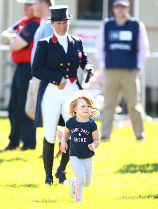 Mia Tindall with her mother Zara Tindall after watching her riding High Kingdom during her dressage stage at the Land Rover Burghley Horse Trials on Day Two of the 3-day event at Burghley House in Stamford, Lincolnshire on September 1, 2017. 
