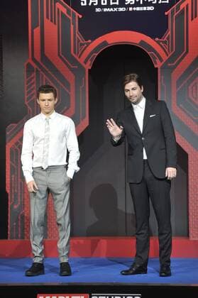 English actor Tom Holland, left, and American film director Jon Watts attend a premiere event for their new movie Spider-Man: Homecoming in Beijing, China, 4 September 2017. Tom Holland, Jon Watts team up to premiere movie Spider-Man: Homecoming in Beijing  20170904_49337