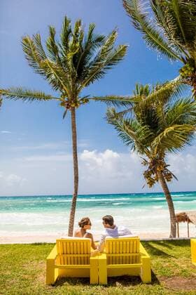 Couple beachside in Tulum, Yucatan, Quintana Roo, Mexico, North America Copyright: LauraxGrier 1218-524