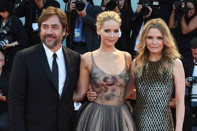 Spanish actor Javier Bardem, American actress Jennifer Lawrence and American actress Michelle Pfeiffer attend the premiere for Mother during the 74th Venice Film Festival in Venice, Italy. SEPTEMBER 5th 2017  PTYx171954