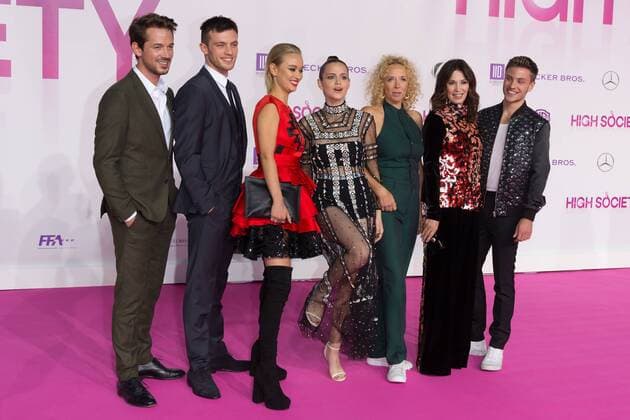 Marc Benjamin, Jannis Niewoehner, Caro Cult, Emilia Schuele, Katja Riemann, Iris Berben und Jannik Schuemann - Weltpremiere von High SOCIETY im CineStar SONY CENTER am Potsdamer Platz in Berlin am 05.09.2017. Weltpremiere HIGH SOCIETY