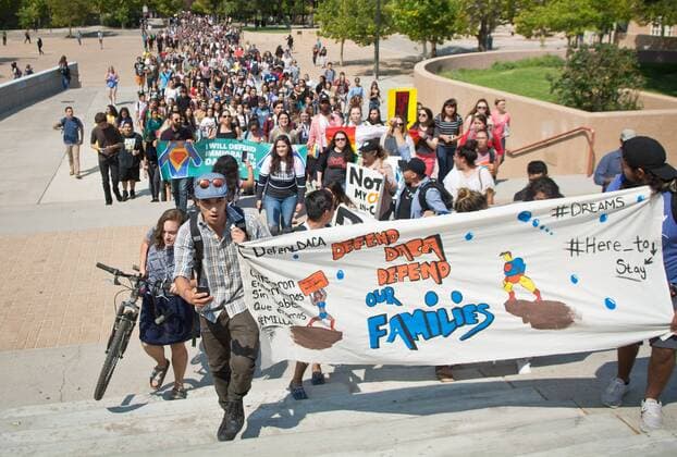 September 5, 2017 - U.S. - Marla Brose -- Hundreds of University of New Mexico students, staff and faculty march through the plaza outside of Zimmerman Library, chanting in support of immigrants and DACA students who may be affected by President Trump s proposed policy changes, Tuesday, Sept. 5, 2017, in Albuquerque, N.M. U.S. - ZUMAab1_ 20170905_zaf_ab1_020 Copyright: xAlbuquerquexJournalx