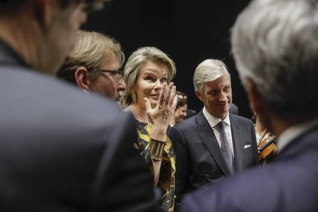 Queen Mathilde of Belgium and King Philippe - Filip of Belgium meet the artists after the premiere Pinocchio at the renovated Koninklijke Muntschouwburg - Theatre Royal de la Monnaie opera house, in Brussels, Tuesday 05 September 2017.  THIERRYxROGE 05160040