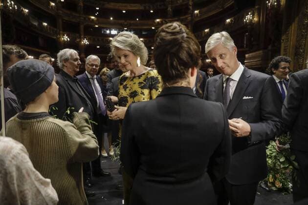 Queen Mathilde of Belgium and King Philippe - Filip of Belgium meet the artists after the premiere Pinocchio at the renovated Koninklijke Muntschouwburg - Theatre Royal de la Monnaie opera house, in Brussels, Tuesday 05 September 2017.  THIERRYxROGE 05160041