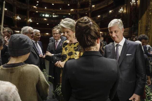 Queen Mathilde of Belgium and King Philippe - Filip of Belgium meet the artists after the premiere Pinocchio at the renovated Koninklijke Muntschouwburg - Theatre Royal de la Monnaie opera house, in Brussels, Tuesday 05 September 2017.  THIERRYxROGE 05160043
