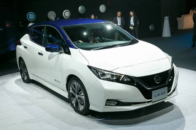The new Nissan LEAF on display during a World Premiere event at Makuhari Messe Convention Center on September 6, 2017, Chiba, Japan. Hiroto Saikawa, Nissan President and CEO, introduced the new model LEAF which has an extended range of 400km per charge and includes Nissan s ProPILOT autonomous driving technology. The zero emission vehicle will be available in Japan from October 2nd and in the US, Canada and Europe from January 2018.  (gxta_nissanleafworldpremiere039)