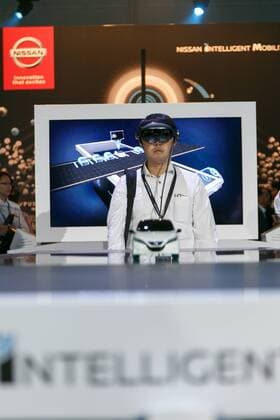 A man tests a Nissan Intelligent Mobility simulator during a World Premiere event for the new Nissan LEAF at Makuhari Messe Convention Center on September 6, 2017, Chiba, Japan. Hiroto Saikawa, Nissan President and CEO, introduced the new model LEAF which has an extended range of 400km per charge and includes Nissan s ProPILOT autonomous driving technology. The zero emission vehicle will be available in Japan from October 2nd and in the US, Canada and Europe from January 2018.  (gxta_nissanleafworldpremiere048)