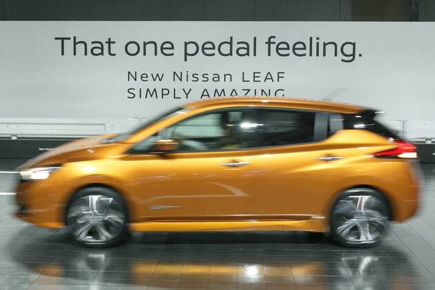 Members of the media test the new Nissan LEAF during a World Premiere event at Makuhari Messe Convention Center on September 6, 2017, Chiba, Japan. Hiroto Saikawa, Nissan President and CEO, introduced the new model LEAF which has an extended range of 400km per charge and includes Nissan s ProPILOT autonomous driving technology. The zero emission vehicle will be available in Japan from October 2nd and in the US, Canada and Europe from January 2018.  (gxta_nissanleafworldpremiere052)