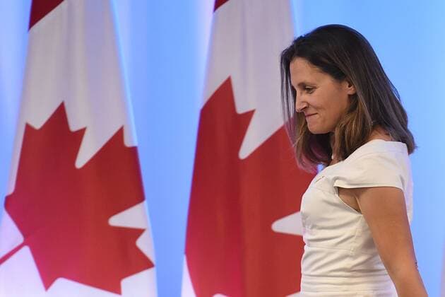 September 5, 2017 - Mexico City, Mexico, Mexico - Chrystia Freeland, Minister of Foreign Affairs of Canada is seen during his speech at meeting with the media as part of the Second Round of NAFTA Negotiations on September 05, 2017 in Mexico City, Mexico Mexico City Mexico  - ZUMAn230 20170905_zaa_n230_445 Copyright: xCarlosxTischlerx