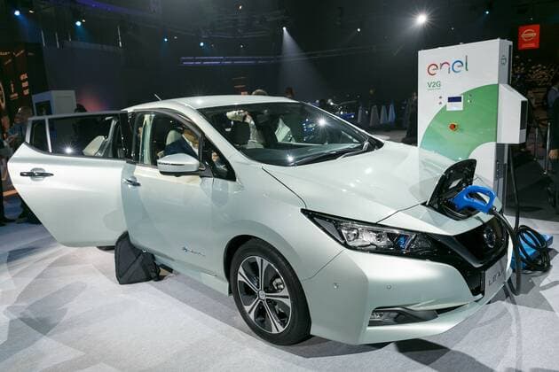 The new Nissan LEAF on display during a World Premiere event at Makuhari Messe Convention Center on September 6, 2017, Chiba, Japan. Hiroto Saikawa, Nissan President and CEO, introduced the new model LEAF which has an extended range of 400km per charge and includes Nissan s ProPILOT autonomous driving technology. The zero emission vehicle will be available in Japan from October 2nd and in the US, Canada and Europe from January 2018.  (gxta_nissanleafworldpremiere062)