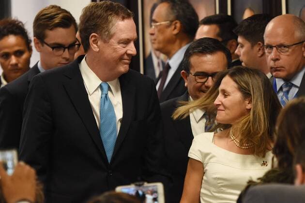 September 5, 2017 - Mexico City, Mexico, Mexico - (L to R) Chrystia Freeland, Minister of Foreign Affairs of Canada, Mexico s Secretary of Economy Ildefonso Guajardo Villarreal, United States Trade Representative Robert Lighthizer are seen leaving the hall at finish the press conference of the Second Round of NAFTA Negotiations on September 05, 2017 in Mexico City, Mexico Mexico City Mexico  - ZUMAn230 20170905_zaa_n230_479 Copyright: xCarlosxTischlerx