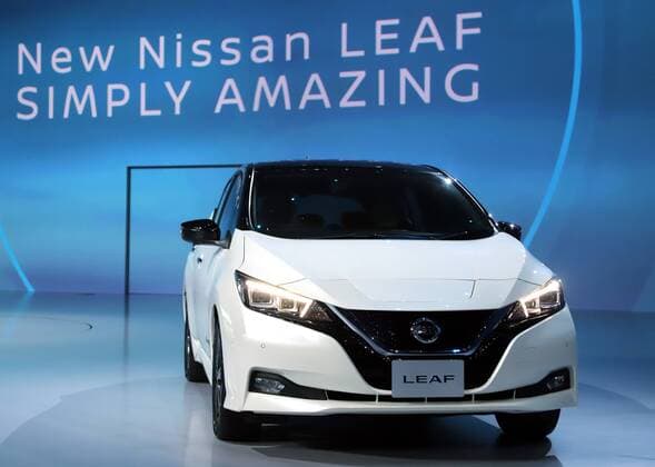 September 6, 2017, Chiba, Japan - Japan s automobile giant Nissan Motor introduces the new electric vehicle Leaf in Chiba, suburban Tokyo on Wednesday, September 6, 2017. The new Leaf, featuring cruising distance of 400km with an eight-hour quick charge, will go on sale in Japan from October 2.  (lwxa013388)