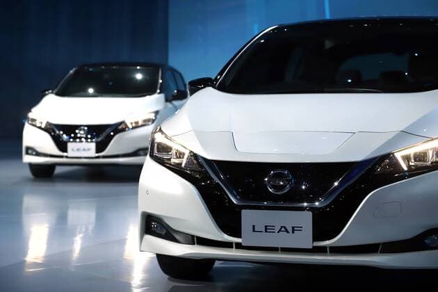 September 6, 2017, Chiba, Japan - Japan s automobile giant Nissan Motor introduces the new electric vehicle Leaf in Chiba, suburban Tokyo on Wednesday, September 6, 2017. The new Leaf, featuring cruising distance of 400km with an eight-hour quick charge, will go on sale in Japan from October 2.  (lwxa013389)