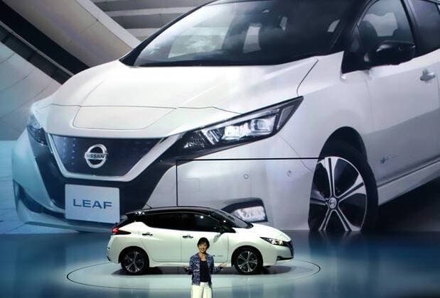 September 6, 2017, Chiba, Japan - Japan s automobile giant Nissan Motor senior vice president Asako hoshino introduces the new electric vehicle Leaf in Chiba, suburban Tokyo on Wednesday, September 6, 2017. The new Leaf, featuring cruising distance of 400km with an eight-hour quick charge, will go on sale in Japan from October 2.  (lwxa013394)