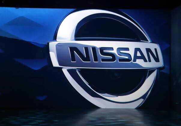 September 6, 2017, Chiba, Japan - A large emblem of Japan s automobile giant Nissan Motor is displayed as the company introduces the new electric vehicle Leaf in Chiba, suburban Tokyo on Wednesday, September 6, 2017. The new Leaf, featuring cruising distance of 400km with an eight-hour quick charge, will go on sale in Japan from October 2.  (lwxa013399)