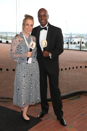 Hamburg Radio presenter Nina Zimmermann and TV presenter Yared Dibaba at the award Ceremony German Radio price in the Elbphilharmonie Hamburg at 7 9 2017