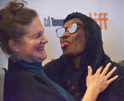 Grace Jones (R) and director Sophie Fiennes attend the world premiere of the documentary Grace Jones: Bloodlight and Bami on opening night of the 42nd Toronto International Film Festival at the Elgin Theatre in Toronto, Canada on September 7, 2017.  TOR2017090704 CHRISTINExCHEW