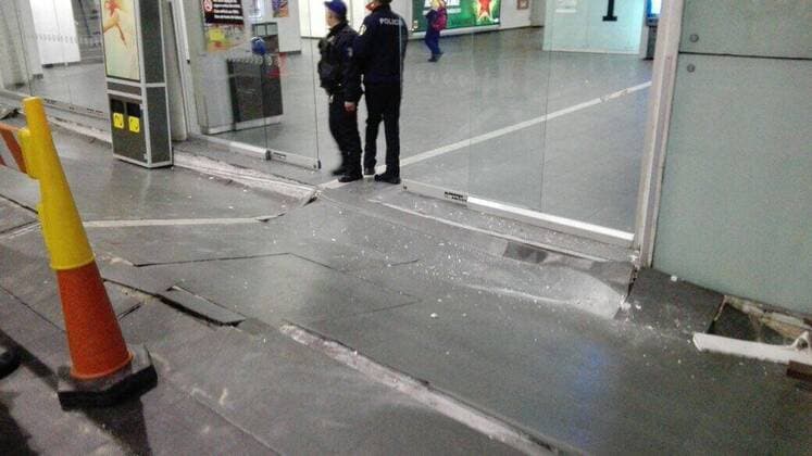 (170908) -- MEXICO CITY, Sept. 8, 2017 -- Policemen guard at the Mexico City International Airport after an earthquake jolted Mexico City, capital of Mexico, on Sept. 8, 2017. A powerful earthquake measuring 8.0 on the Richter scale uck off Mexico s southern coast on late Thursday, the United States Geological Survey (USGS) said. ) MEXICO-MEXICO CITY-ENVIRONMENT-EARTHQUAKE STR 