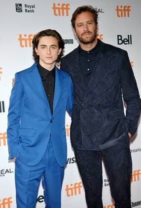 Timothee Chalamet (L) and Armie Hammer arrive at the premiere of Call Me By Your Name on opening night of the 42nd Toronto International Film Festival at Ryerson Theatre in Toronto, Canada on September 7, 2017.  TOR2017090730 CHRISTINExCHEW