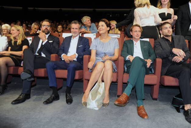 74 Film Festival in Venice Italy Rick Ostermann Ulrich Matthes Barbara Auer and Felix from Bredow in Cinema after the Red Carpet to German Film War from Zhivago Film Berlin 74th Film Festival Venice Mostra Del Cinema Biennial Venezia Italy