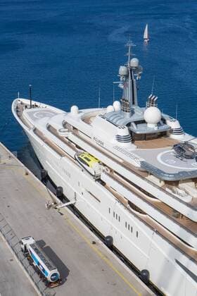 Megayacht Eclipse owned by Russian multimillionaire Roman Abramovich fueling up in the Gruz harbor - Dubrovnik, Croatia 10.09.2017., Dubrovnik, Croatia - INA tank trucks deliverd fuel for megayacht Eclipse owned by Russian multimillionaire Roman Abramovich in the Gruz harbor.  GrgoxJelavic PIXSELL