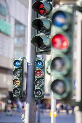 Bicycle Traffic lights Traffic signs traffic lights for Cyclists to a Junction at Central Station in Eat