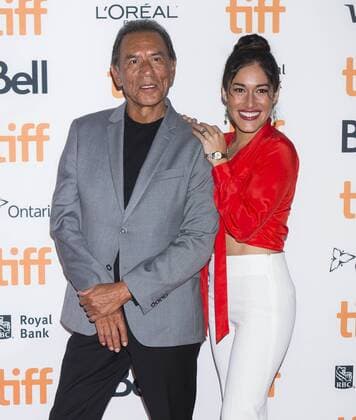 (170912) -- TORONTO, Sept. 12, 2017 -- Actress Q orianka Kilcher (R) poses for photos with actor Wes Studi before the premiere of film Hostiles at Princess of Wales Theatre during the 2017 Toronto International Film Festival in Toronto, Canada, Sept. 11, 2017. ) (yy) ZouxZheng 