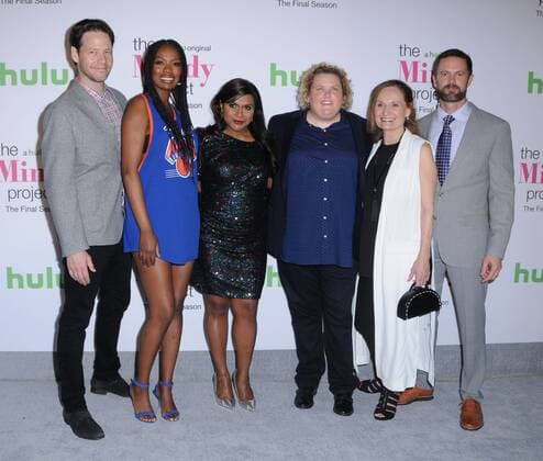 September 12, 2017 - West Hollywood, CA, U.S. - 12 September 2017 - West Hollywood, California - Ike Barinholtz, Xosha Roquemore, Mindy Kaling, Fortune Feimster, Beth Grant, Garret Dillahunt. The Mindy Project Final Season Premiere Party held at Microsoft Theatre L.A. Live in West Hollywood. Photo Credit: AdMedia West Hollywood U.S. - ZUMAa123 20170912_zaa_a123_144 Copyright: xBirdiexThompsonx