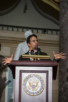 Sep 12, 2017 - Washington, District Of Columbia, U.S. - LIN-MANUEL MIRANDA speaks about the arts prior to receiving the 2017 Freedom Award from the United States Capitol Historical Society (USCHS) at the United States Capitol. Washington U.S.  - ZUMA 20170912_mda_e113_007 Copyright: xAlexxEdelmanx
