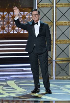 Host Stephen Colbert onstage at the 69th annual Primetime Emmy Awards at Microsoft Theater in Los Angeles on September 17, 2017.  LAP201709170105 JIMxRUYMEN