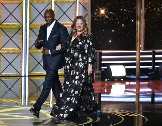 Actor-comedian Dave Chappelle and actor Melissa McCarthy onstage during the 69th annual Primetime Emmy Awards at Microsoft Theater in Los Angeles on September 17, 2017.  LAP201709170124 JIMxRUYMEN