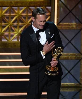 Actor Alexander Skarsgard accepts the award for Outstanding Supporting Actor in a Limited Series or Movie for Big Little Lies onstage during the 69th annual Primetime Emmy Awards at Microsoft Theater in Los Angeles on September 17, 2017.  LAP201709170153 JIMxRUYMEN